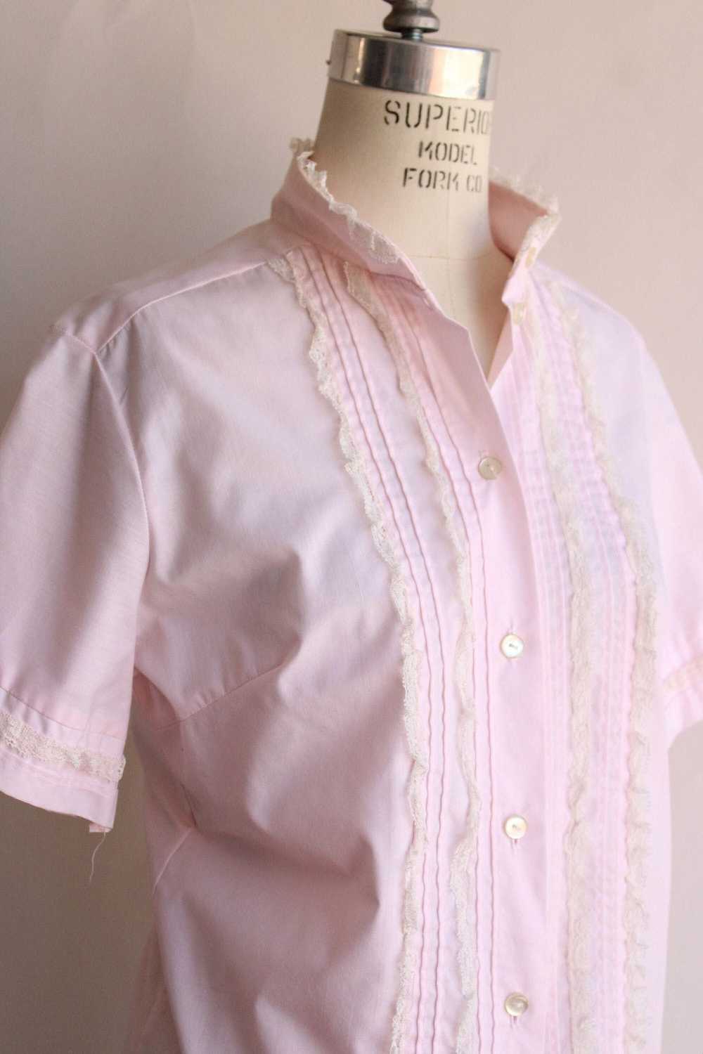 Vintage Vintage 1960s Blouse, Pink Cotton Tuxedo … - image 4