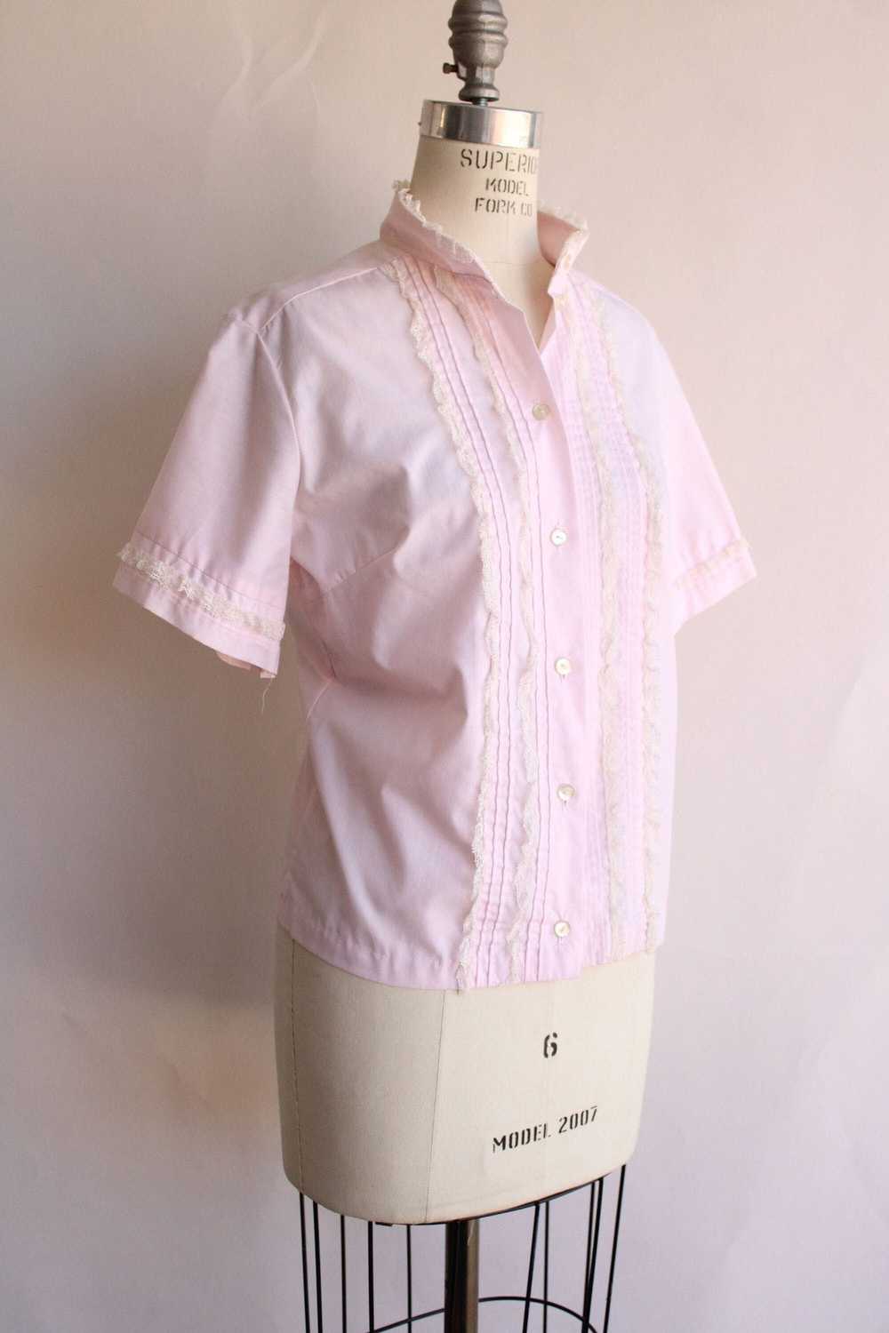 Vintage Vintage 1960s Blouse, Pink Cotton Tuxedo … - image 5