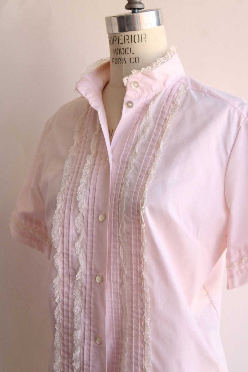 Vintage Vintage 1960s Blouse, Pink Cotton Tuxedo … - image 8