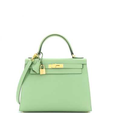 66704 auth HERMES green leather Vert Cypress Togo KELLY 28 TOUCH Bag Ghw