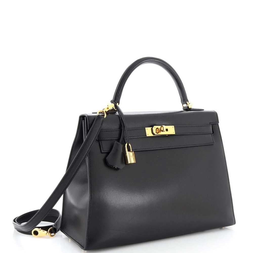Hermes Kelly Handbag Noir Tadelakt with Gold Hard… - image 3
