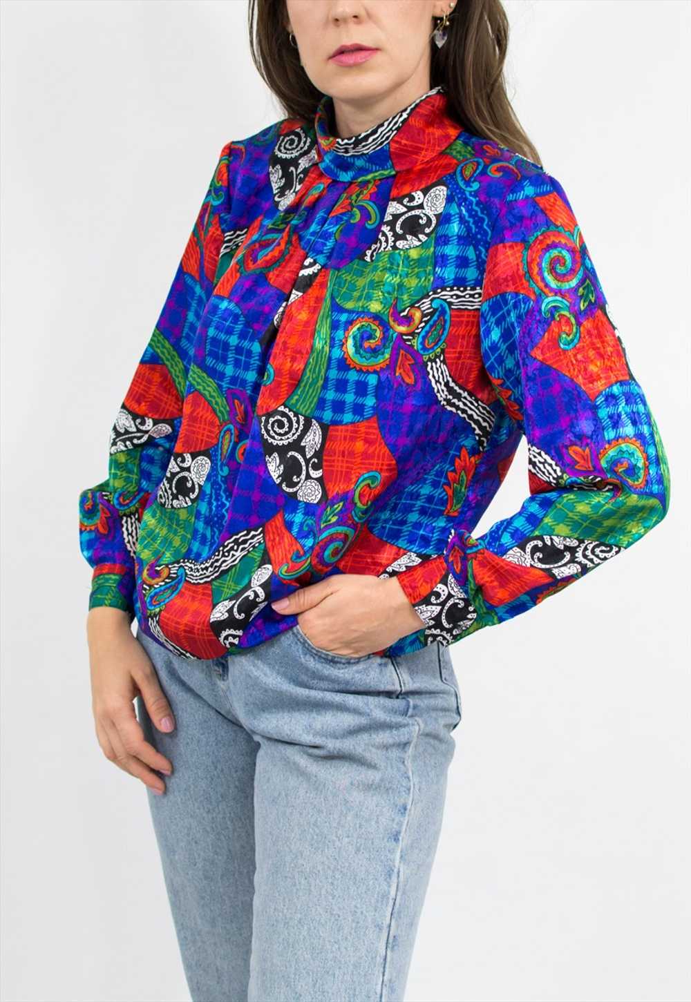 Vintage 80's baroque shirt in multi colour - image 2