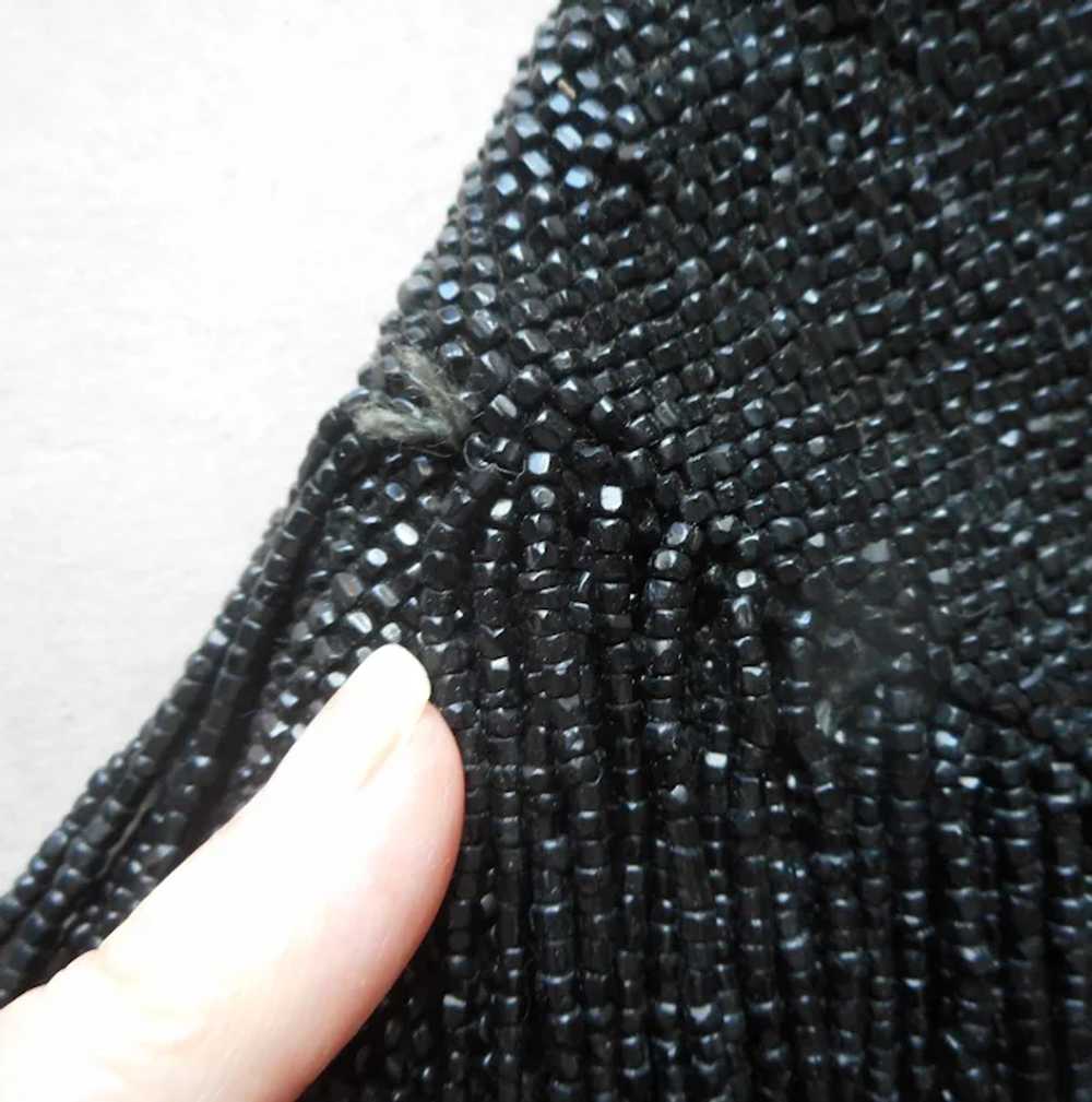 ca 1920 All Black Glass Beads Fringed Purse Antiq… - image 7