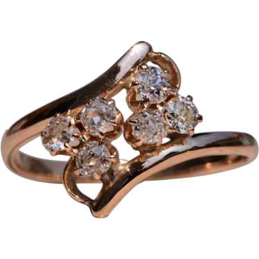 Antique Rose Gold Bypass Style Lucky Clover Diamo… - image 1