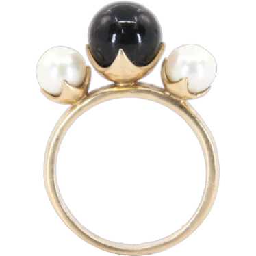 Cultured Pearl & Black Onyx 14K Yellow Gold Ring - image 1