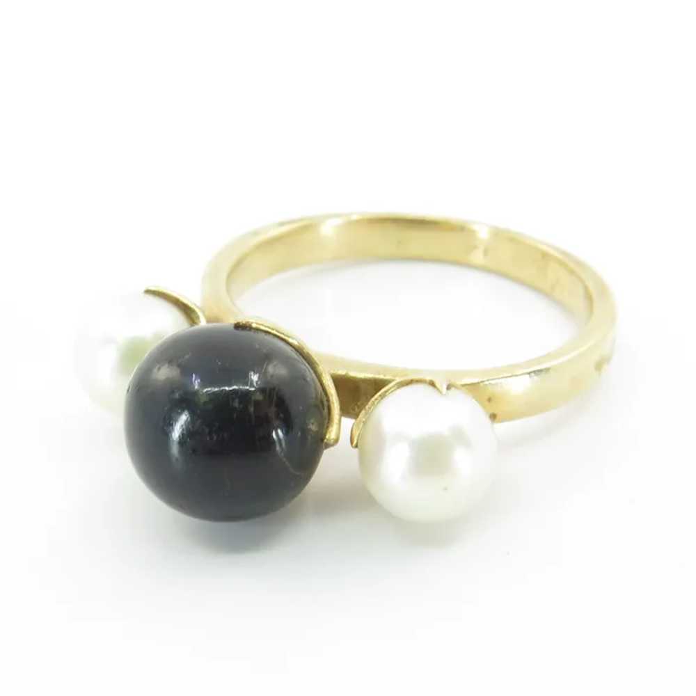 Cultured Pearl & Black Onyx 14K Yellow Gold Ring - image 2
