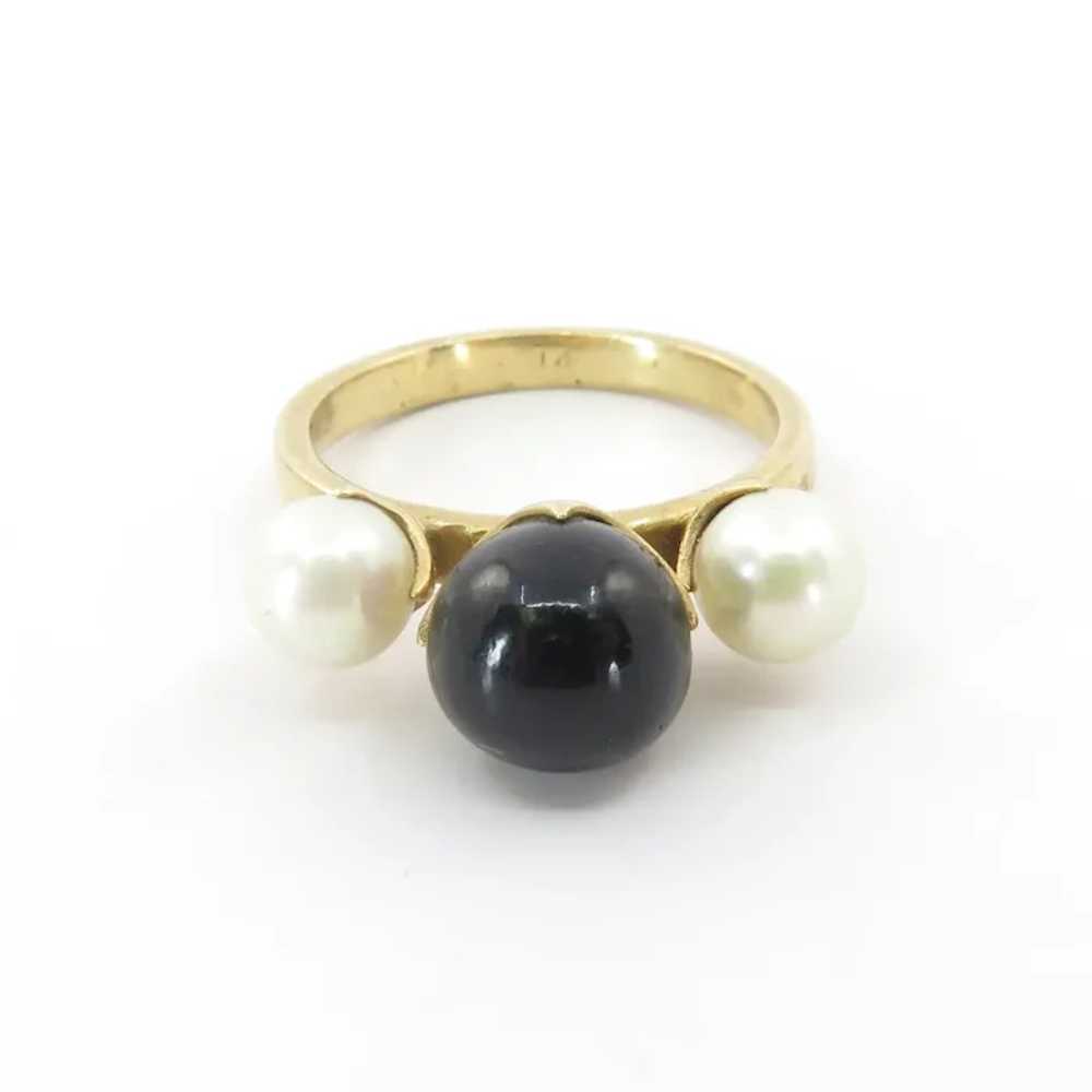 Cultured Pearl & Black Onyx 14K Yellow Gold Ring - image 3