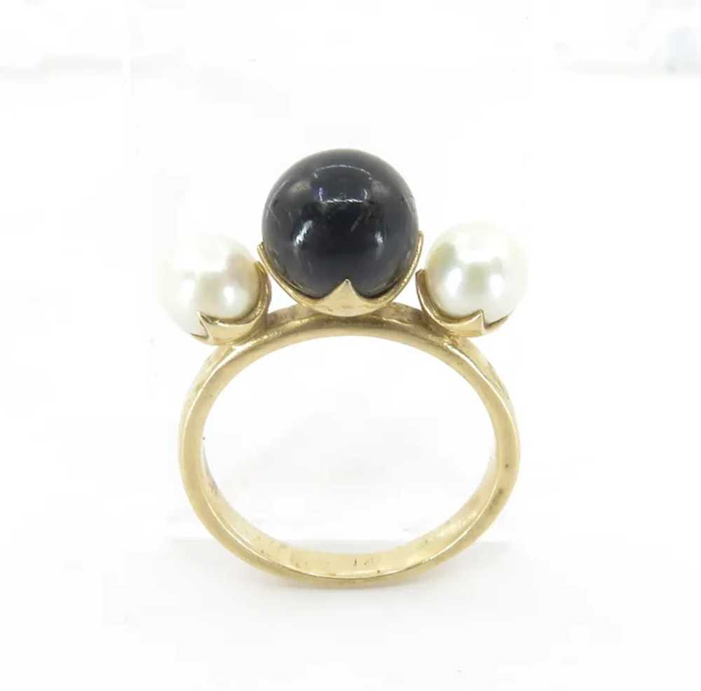 Cultured Pearl & Black Onyx 14K Yellow Gold Ring - image 4