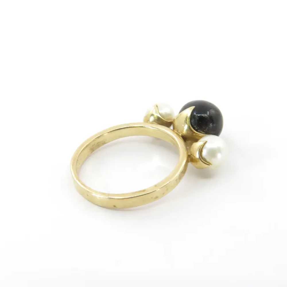Cultured Pearl & Black Onyx 14K Yellow Gold Ring - image 6