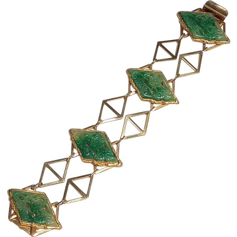 Vendome simulated carved jade bracelet geometric … - image 1