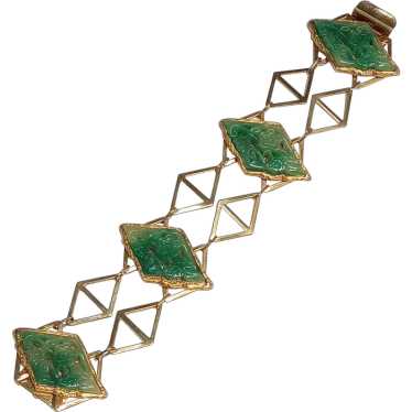 Vendome simulated carved jade bracelet geometric … - image 1