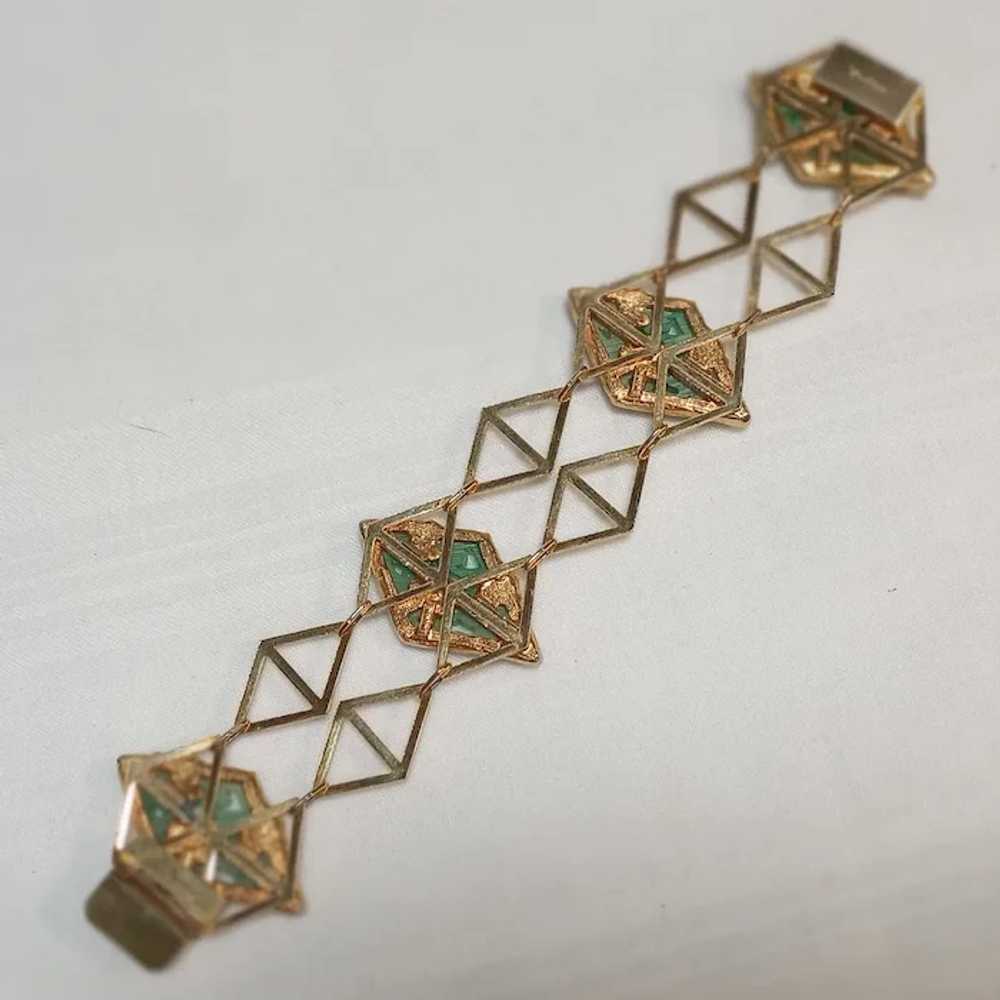 Vendome simulated carved jade bracelet geometric … - image 3