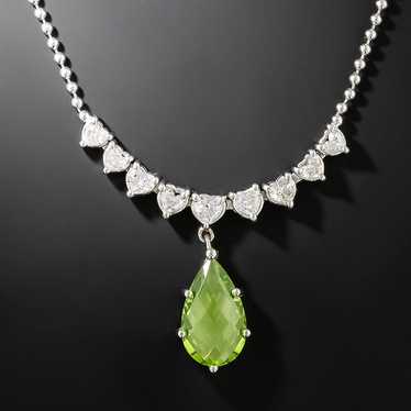 Estate Peridot And Heart-Shaped Diamond Necklace - image 1