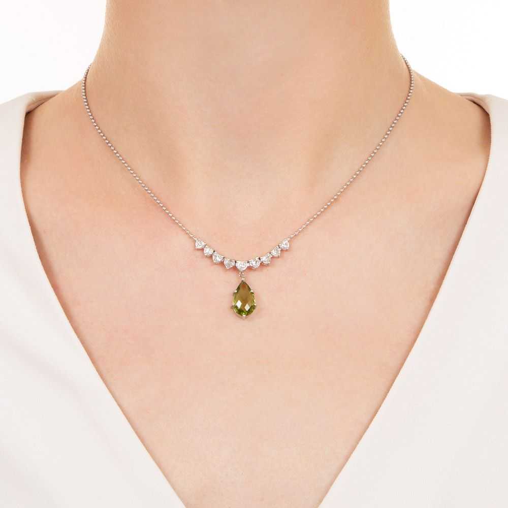 Estate Peridot And Heart-Shaped Diamond Necklace - image 2