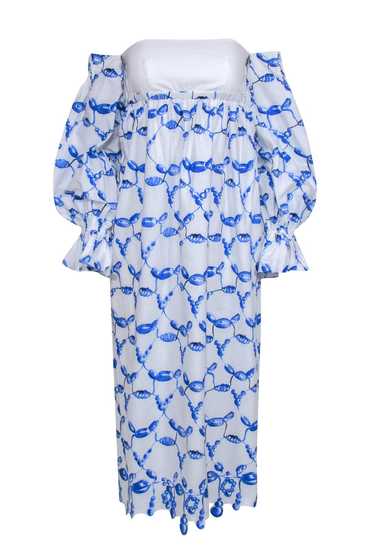 Rosie Assoulin- White & Blue Scalloped Off-the-Sho