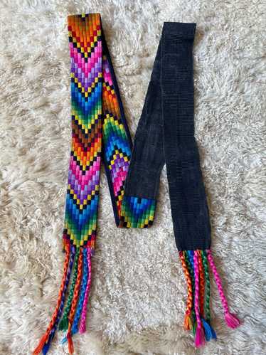 Vintage VTG handwoven embroidered rainbow belt (L)