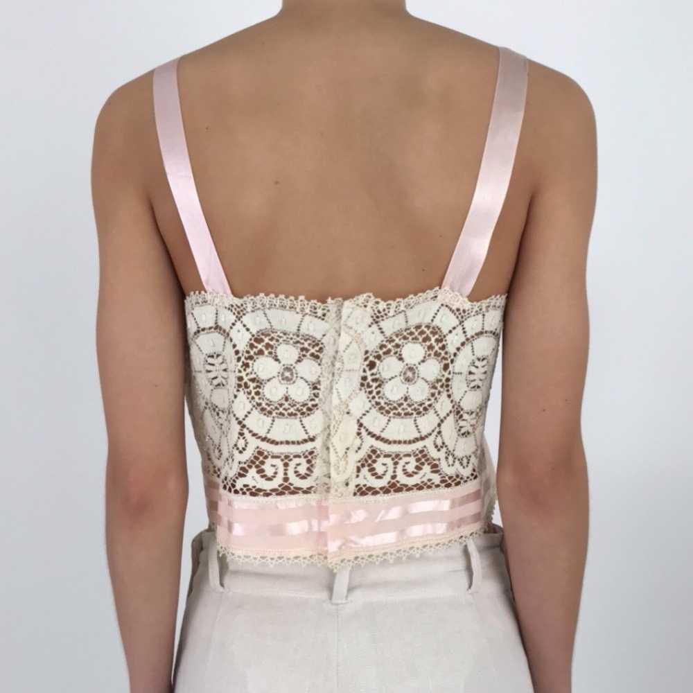 Antique Floral Lace Pink Striped Satin Cropped Ca… - image 2