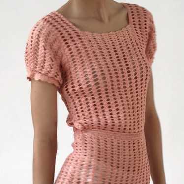 Vintage 1970's Coral Crochet Silhouette Dress - image 1