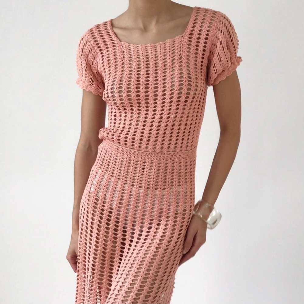 Vintage 1970's Coral Crochet Silhouette Dress - image 2