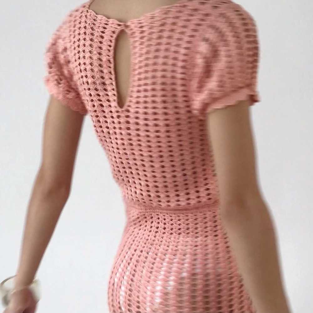 Vintage 1970's Coral Crochet Silhouette Dress - image 4