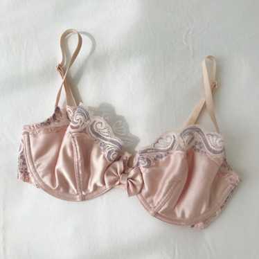 Romantic Rose Pink English Vintage 90s Lace Floral Nude Bra 70DD 32DD Small  Lingerie Underwire Bridal Wedding 