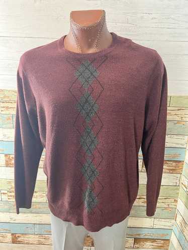 90’s Plum With Argyle Gray Crew Neck Sweater By Ge