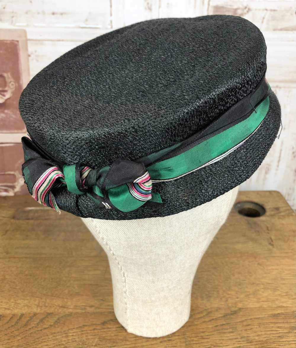 Cute Original 1950s Vintage Black Hat With Pink A… - image 12