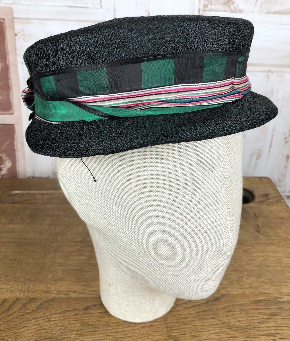 Cute Original 1950s Vintage Black Hat With Pink A… - image 1