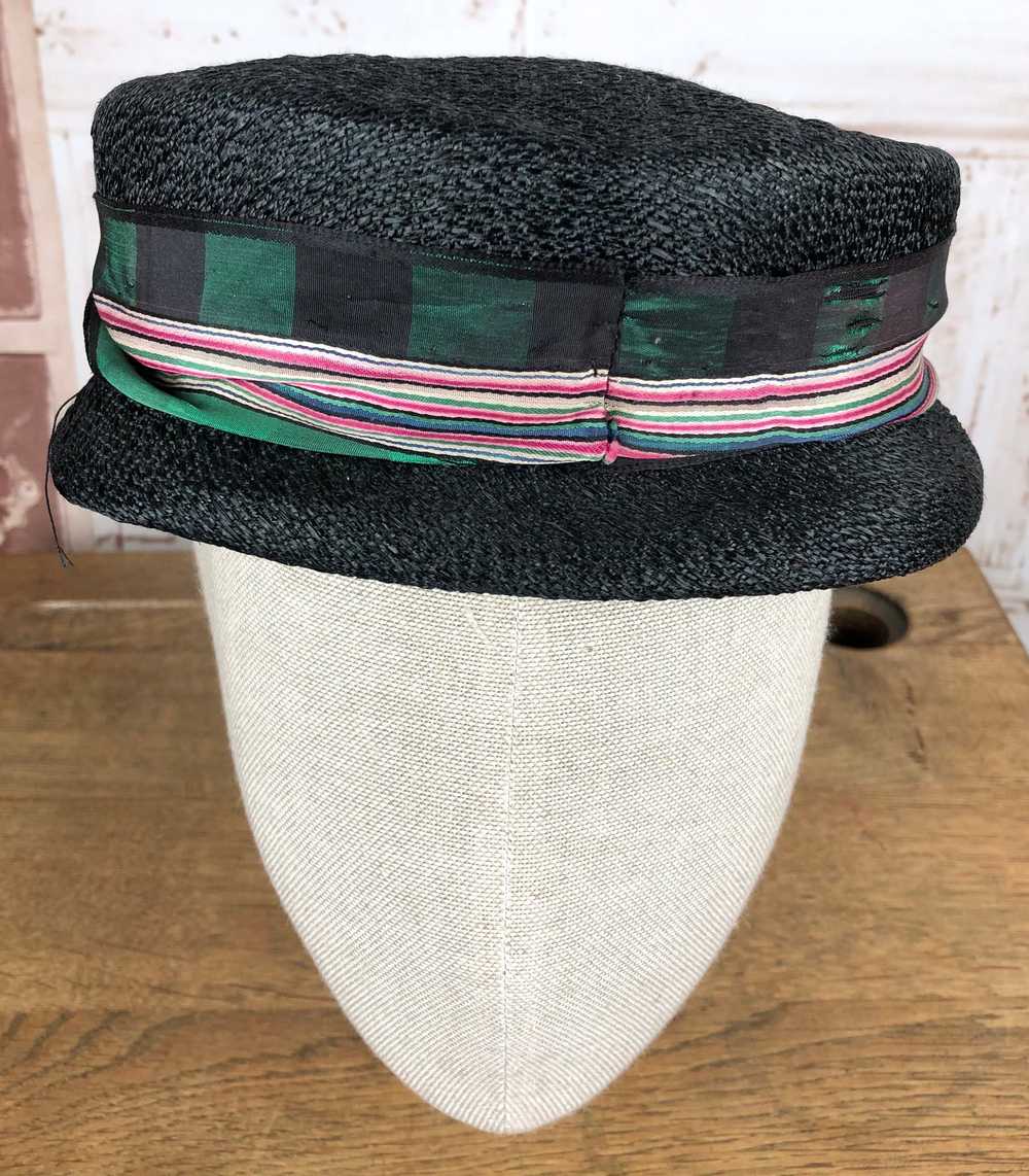Cute Original 1950s Vintage Black Hat With Pink A… - image 6
