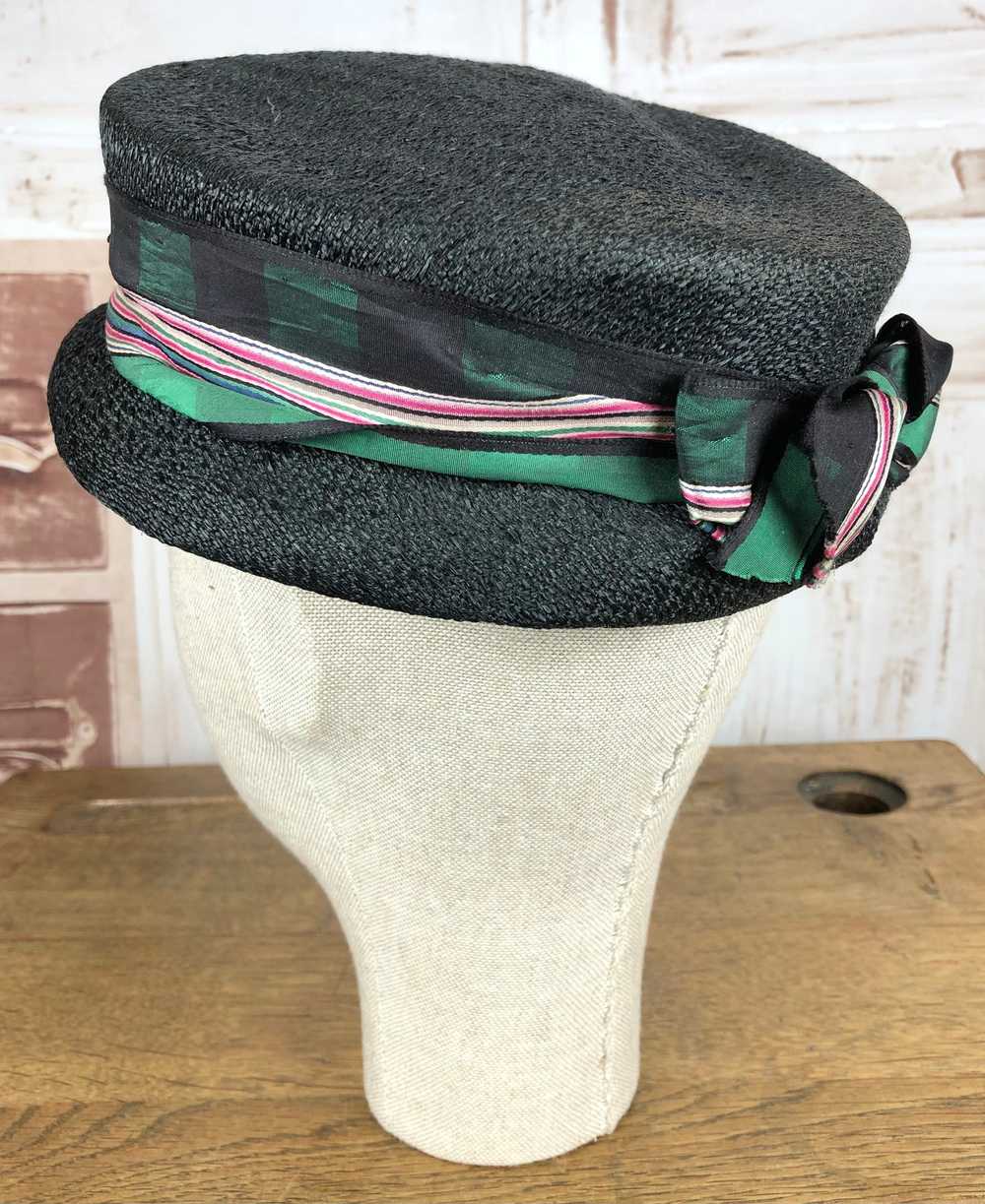 Cute Original 1950s Vintage Black Hat With Pink A… - image 8