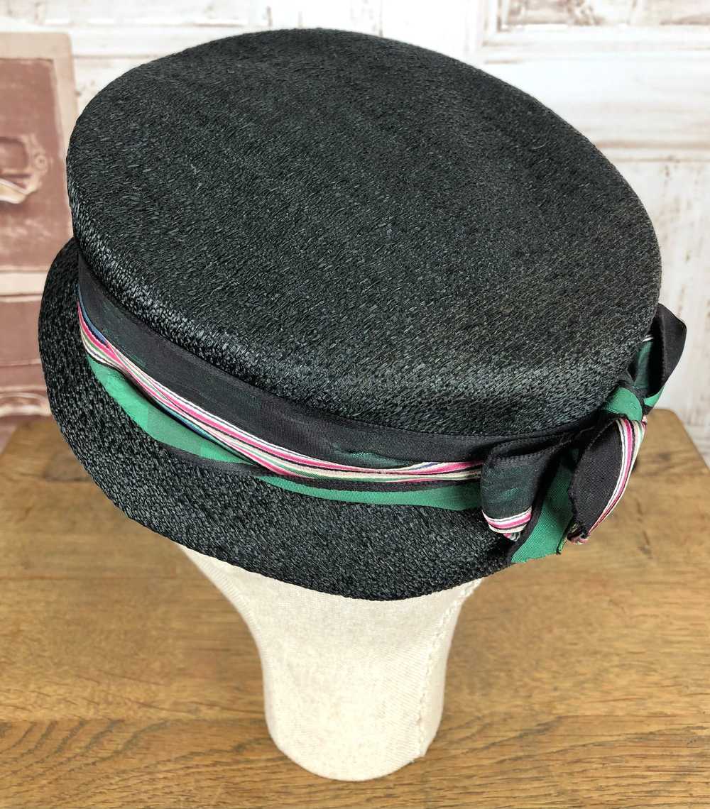 Cute Original 1950s Vintage Black Hat With Pink A… - image 9