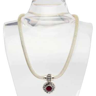 Sterling silver red gemstone magnetic clasp neckl… - image 1