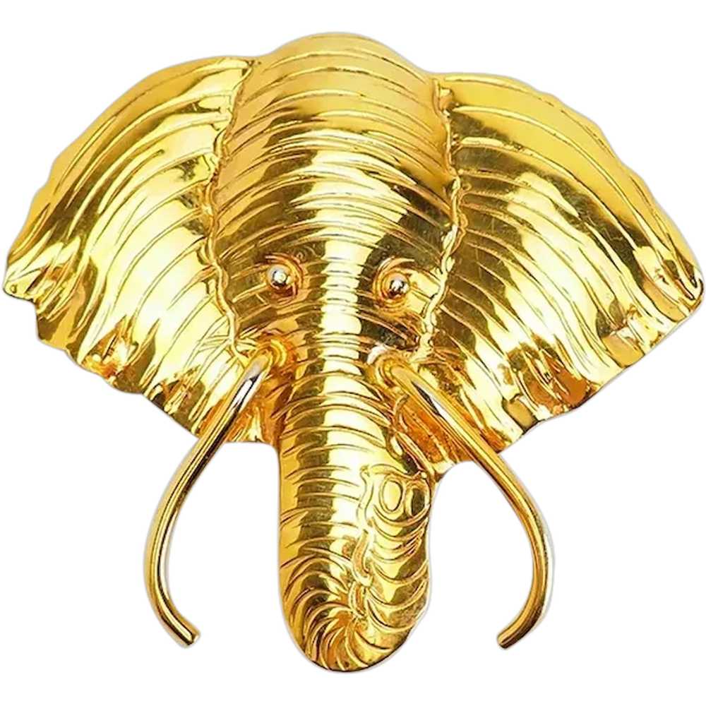 Vintage gold plated large elephant animal head br… - image 1