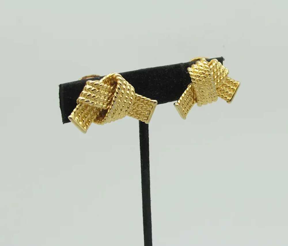 KJL Ribbed Goldtone Metal Knotted Ribbon Earrings - image 2