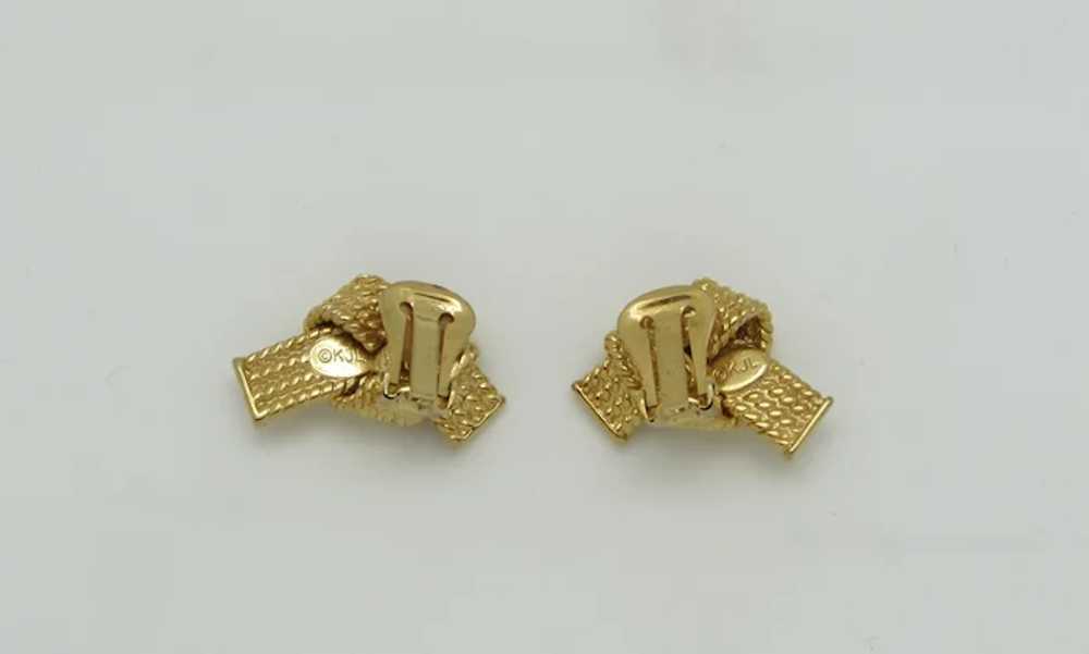 KJL Ribbed Goldtone Metal Knotted Ribbon Earrings - image 3