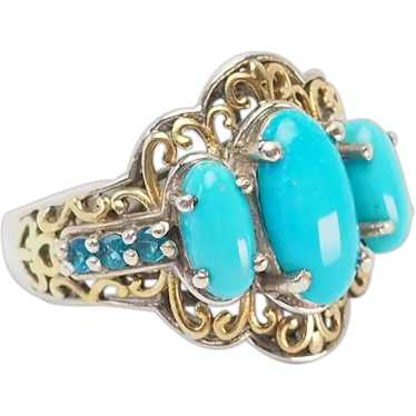 Sterling silver and turquoise ornate ring sz 5.75 