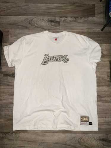 Shop Mitchell & Ness Fashion Mesh LA Lakers V-Neck Tee Jersey  TMVN1230LAL-WHT white