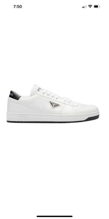 Prada Downtown Leather White / Sky Blue Low Top Sneakers - Sneak in Peace