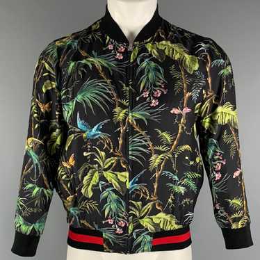 Gucci mens floral jacquard spaniel dog Silk bomber jacket XS/44