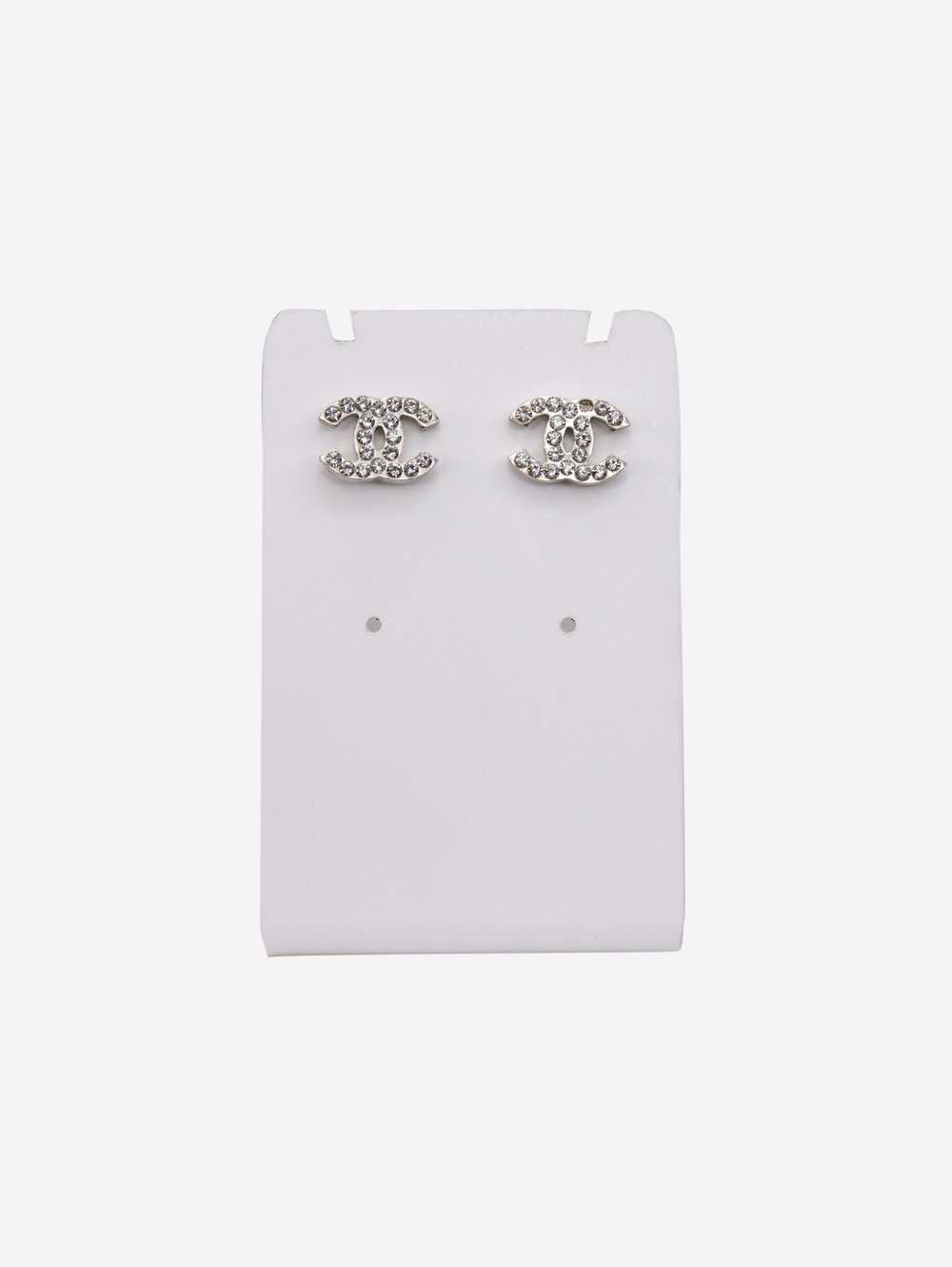 Chanel Silver rhinestone CC stud earrings - image 1