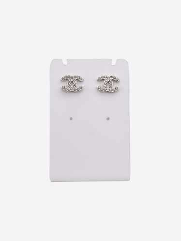 Chanel Silver rhinestone CC stud earrings - image 1