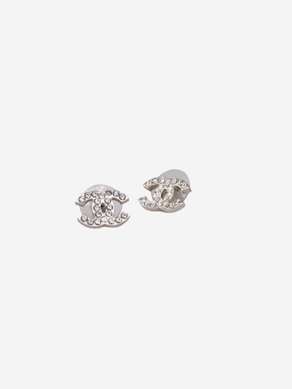 Chanel Silver rhinestone CC stud earrings - image 3