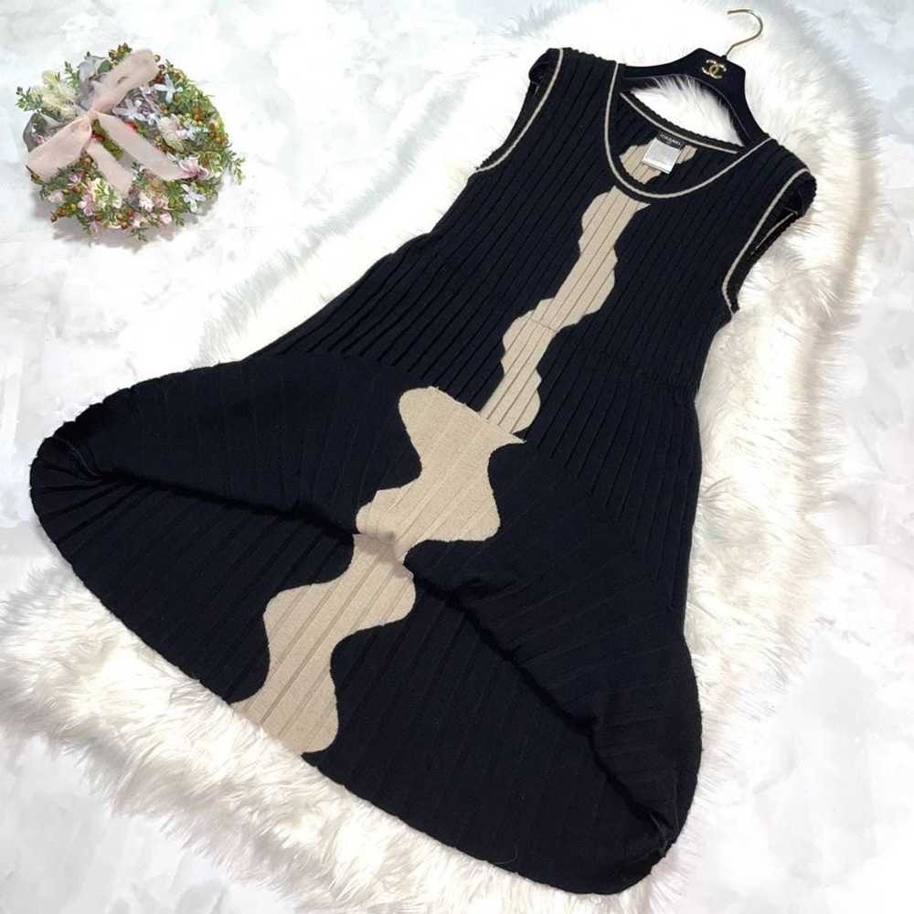 CHANEL 08C #38 CC Logos Sleeveless Dress Knit Sweater Navy 04226