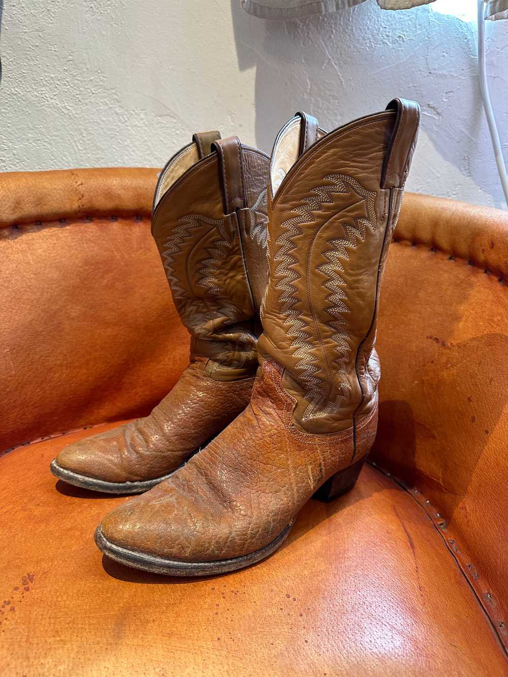 Two Tone Brown Justin Cowboy Boots 9.5D - image 1