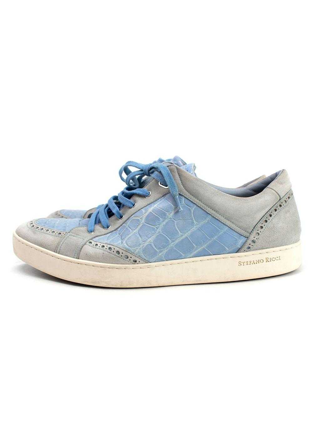 Stefano Ricci Blue & Grey Suede & Crocodile Sneak… - image 5