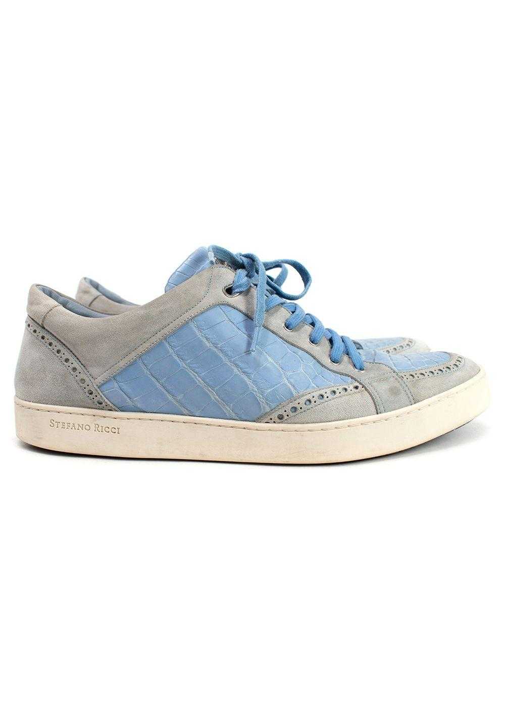 Stefano Ricci Blue & Grey Suede & Crocodile Sneak… - image 7