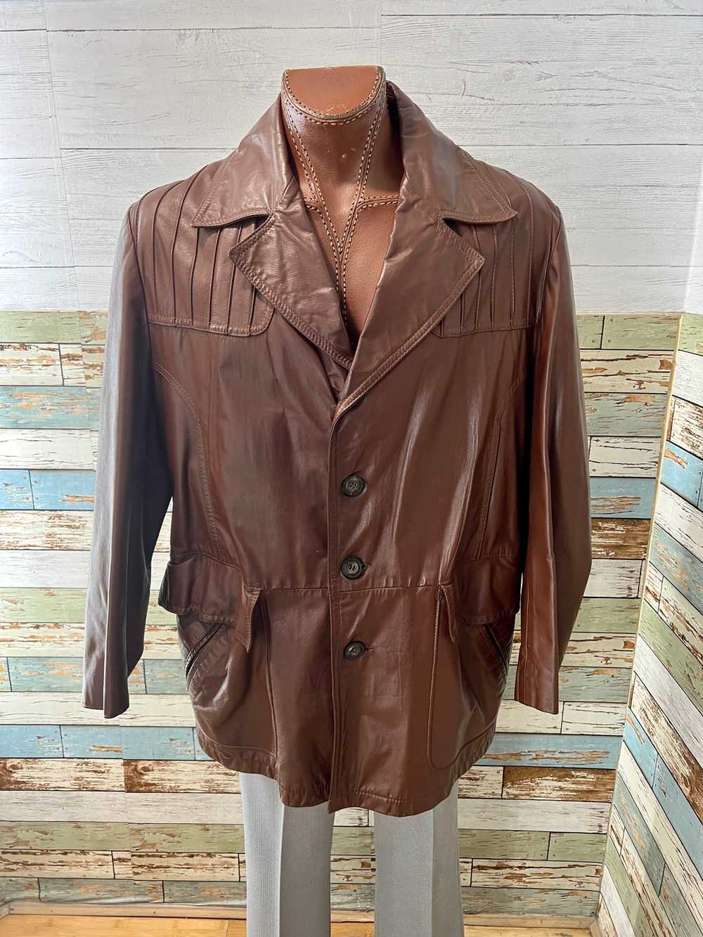 70’s Brown 3/4 Length Leather Jacket By Mac Gregor - image 1