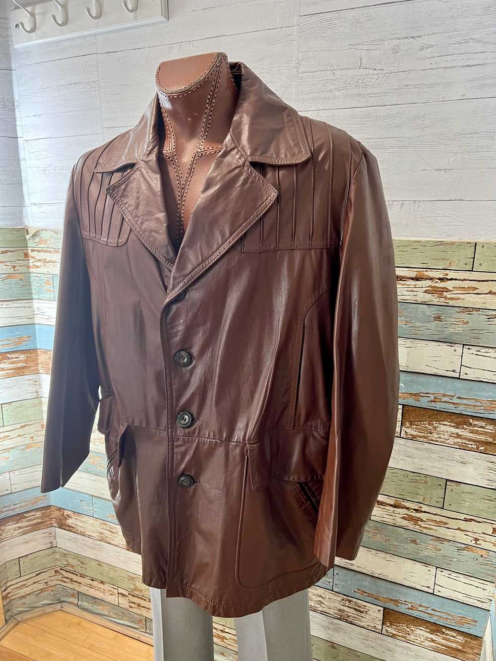 70’s Brown 3/4 Length Leather Jacket By Mac Gregor - image 4