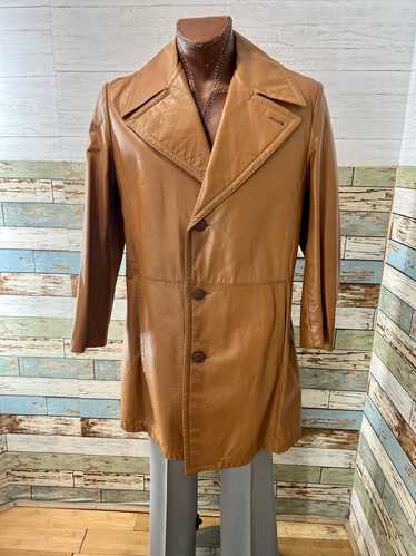70’s Light Brown 3/4 Length Leather Jacket With Ex