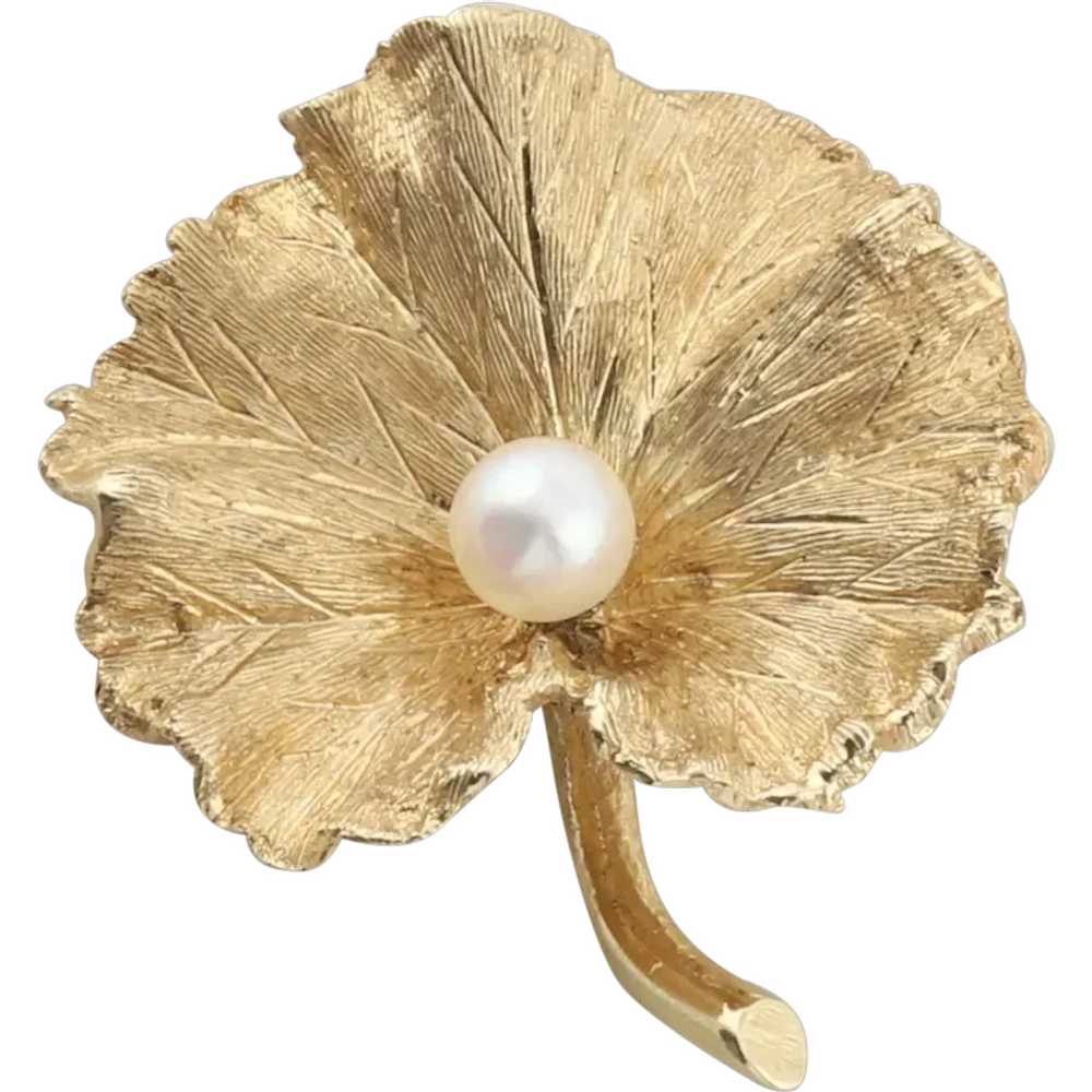 14k Yellow Gold Seed Pearl Gold Leaf or Flower Pi… - image 1